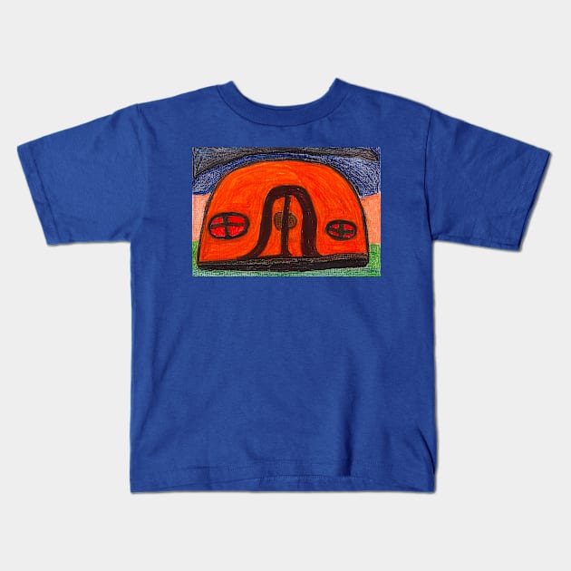 Colourful Orange Igloo on Grass with Cream and Blue Background Kids T-Shirt by PodmenikArt